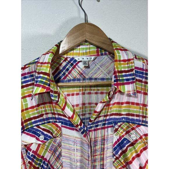 CAbi 797 Cirque Plaid Button Down Long Sleeve Shirt Womens Blouse Rayon Medium - Picture 3 of 9